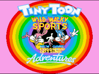 Tiny Toon Adventures Wacky Sports Challenge title screen for Super Nintendo